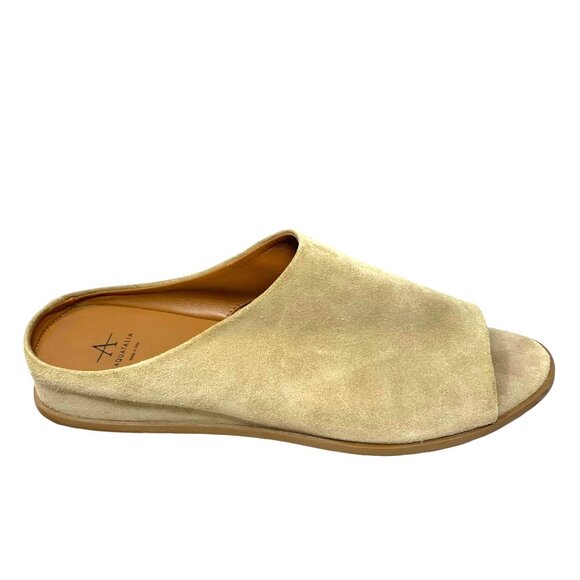 Aquatalia Anne Tan Suede Low Wedge Open Toe‎ Mules - Picture 3 of 12